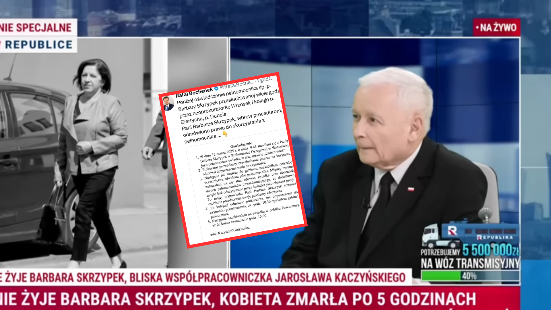 Była 13.15, gdy na profilu Bochenka pojawiło się oświadczenie adwokata. "Stawiłem się z Panią Barbarą Skrzypek..."