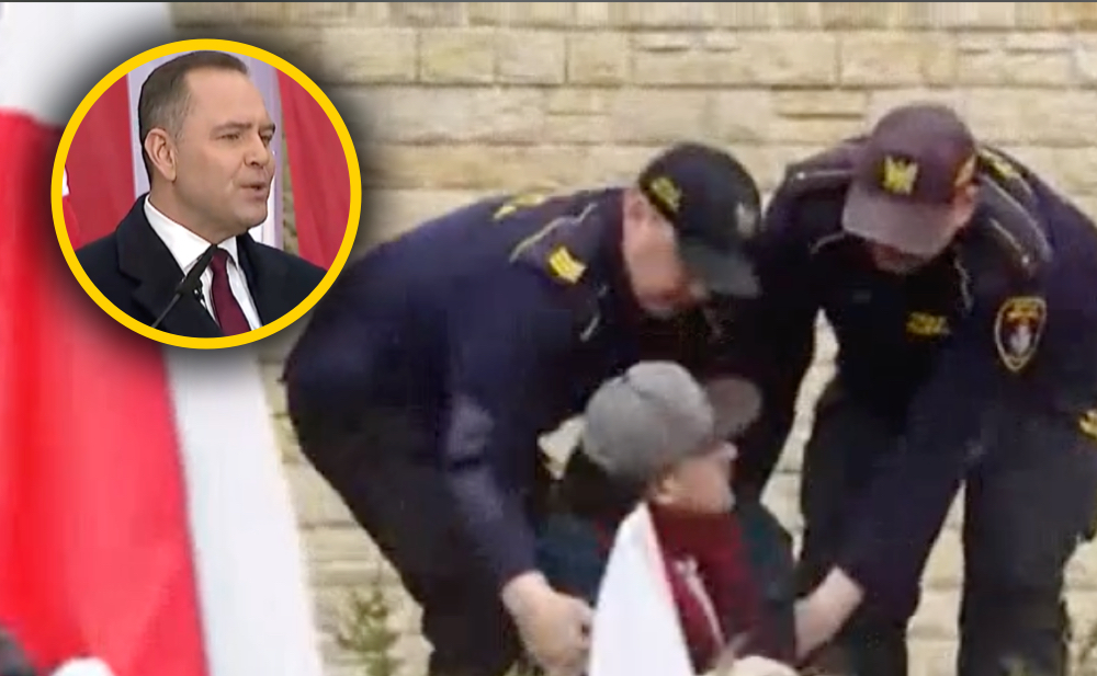 Zamieszanie! Przepychanki na wiecu Nawrockiego, do akcji wkroczyła policja. „Przewrócił się w czasie szarpaniny”