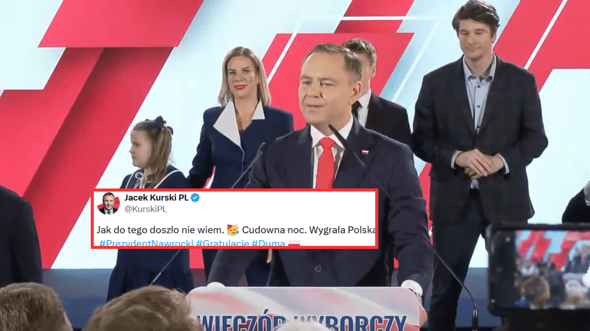 Zauważyli go na wieczorze wyborczym Nawrockiego. Jeszcze niedawno kandydat PiS się od niego odcinał. „Po moim trupie”