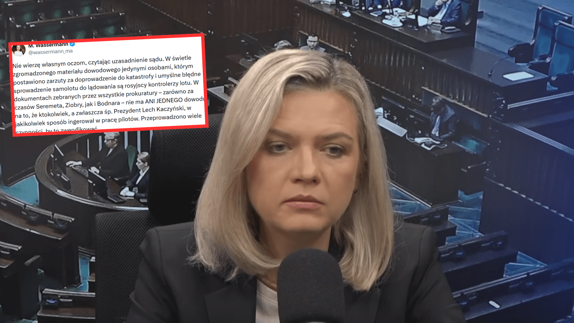 Nie musi przepraszać Kaczyńskiego, Wassermann w szoku po decyzji sądu. „Nie wierzę własnym oczom”
