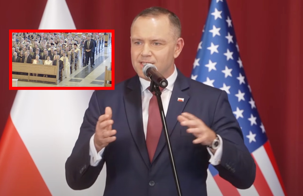 Przebrał się za księdza i wtargnął na mszę z udziałem Nawrockiego. Musiały reagować służby! „Zachowywał się dziwnie”