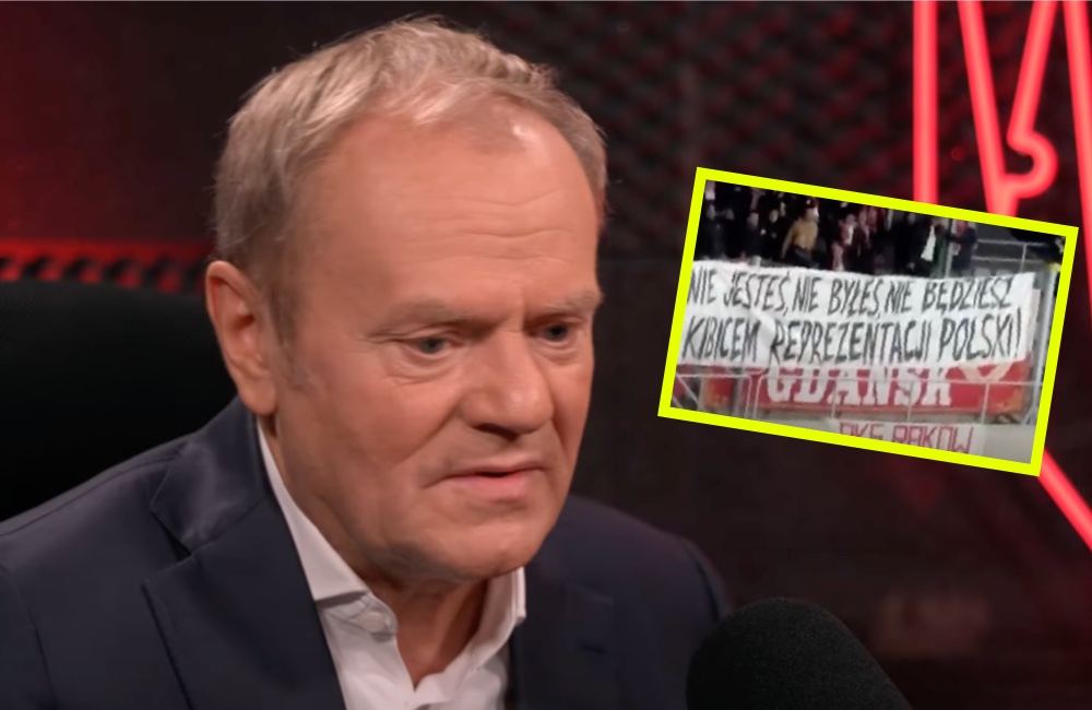 Przynieśli i wywiesili TEN transparent o Tusku. Premier stanowczo odpowiada. „Nie pozwolę, żeby Polakom wmówiono…”