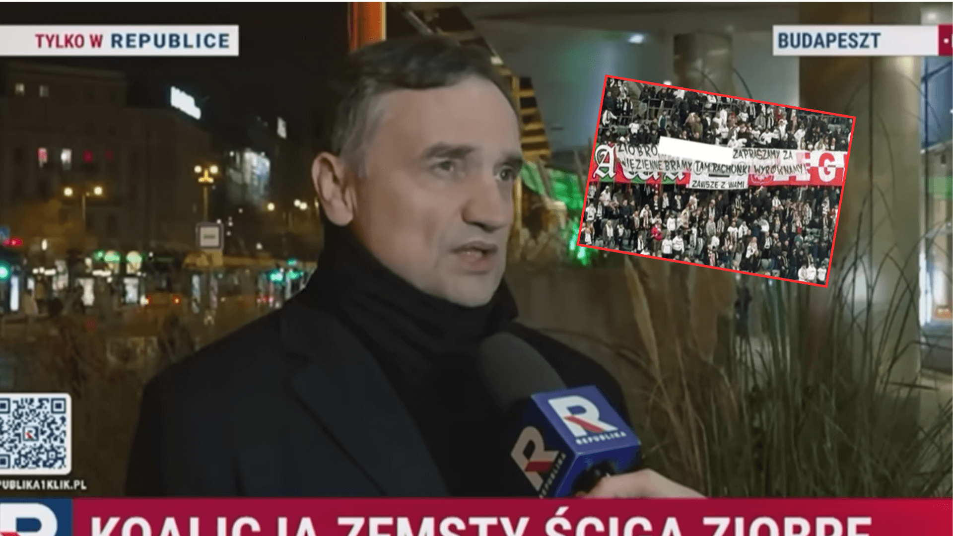 Nawrocki przyszedł na mecz, a tu TAKI transparent o Ziobrze! „Zapraszamy za więzienne bramy”