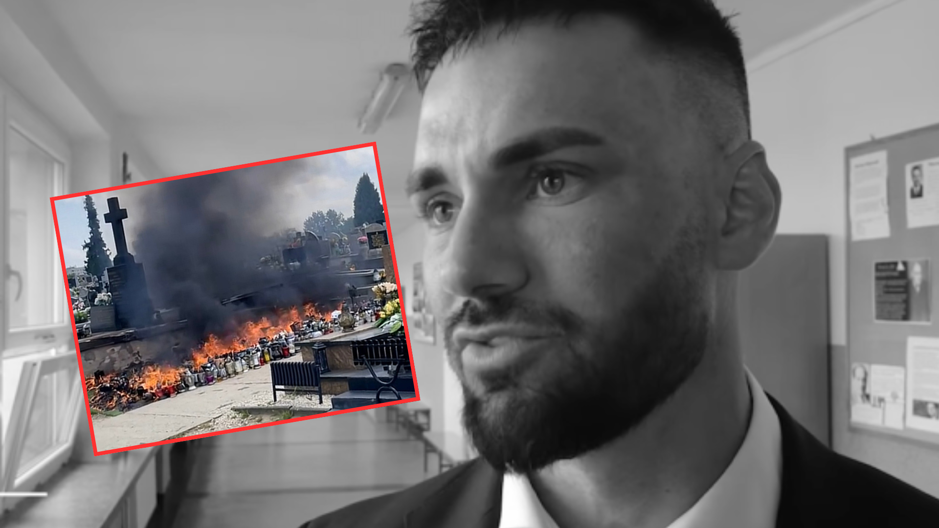 Gęsty dym nad cmentarzem, grób Łukasza Litewki stanął w ogniu. „Prawdopodobnie ktoś z odwiedzających…”